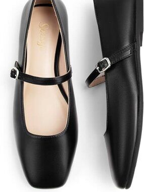 Soesyi Women's Mary Jane Ballet Flats Square Toe Black 8